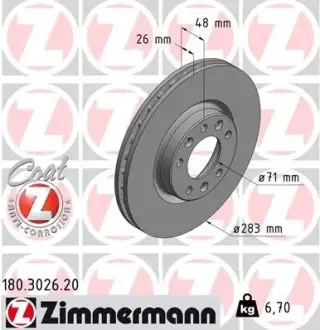 Вентильований гальмівний диск Otto Zimmermann GmbH 180.3026.20