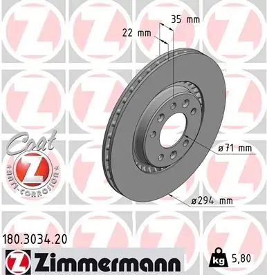 Вентилируемый тормозной диск otto zimmermann gmbh 180.3034.20