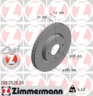 Вентильований гальмівний диск Otto Zimmermann GmbH 200252020