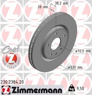 Вентильований гальмівний диск otto Zimmermann GmbH 230.2384.20 на Додж Гранд караван