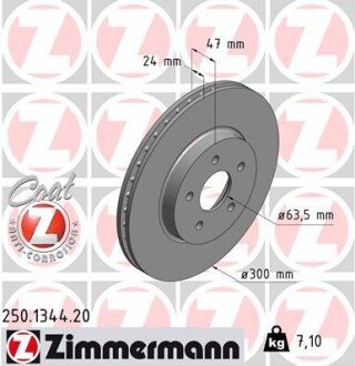 Вентильований гальмівний диск otto Zimmermann GmbH 250.1344.20