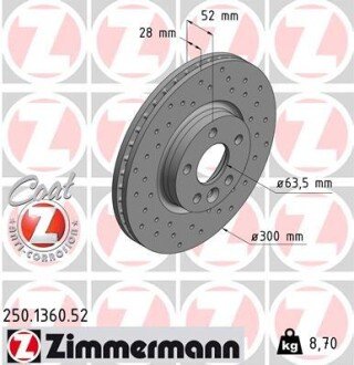 Вентильований гальмівний диск otto Zimmermann GmbH 250136052 на Вольво S60