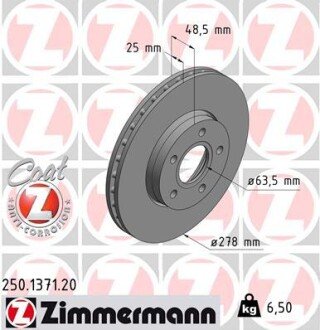 Вентилируемый тормозной диск otto Zimmermann GmbH 250.1371.20 на Форд Фокус 3