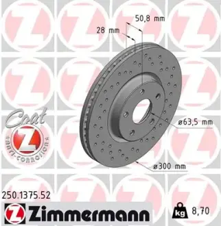 Вентильований гальмівний диск otto zimmermann gmbh 250137552 Форд Мондео 5