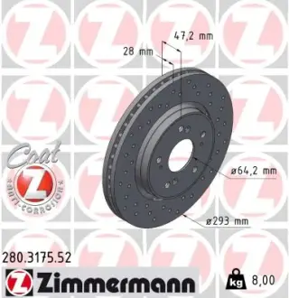 Вентильований гальмівний диск Otto Zimmermann GmbH 280317552