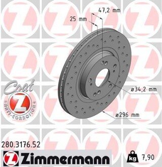 Вентильований гальмівний диск otto Zimmermann GmbH 280.3176.52