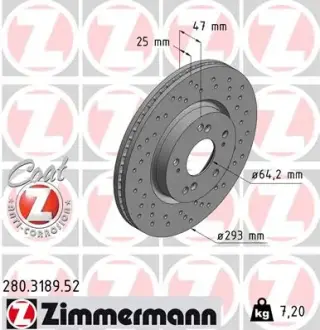Вентилируемый тормозной диск otto zimmermann gmbh 280.3189.52