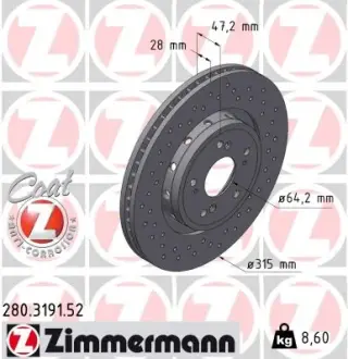 Вентильований гальмівний диск Otto Zimmermann GmbH 280319152
