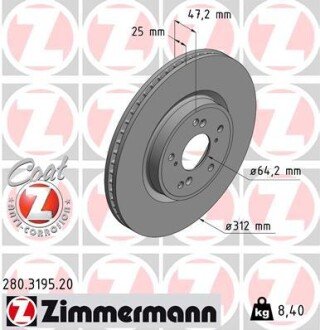 Вентильований гальмівний диск otto Zimmermann GmbH 280319520 на Хонда Срв