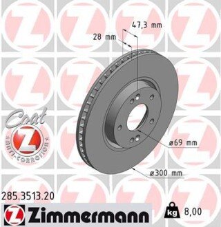 Вентильований гальмівний диск otto Zimmermann GmbH 285351320 на Киа Сид jd