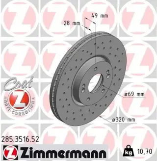 Вентилируемый тормозной диск otto zimmermann gmbh 285351652 Hyundai Санта фе 3