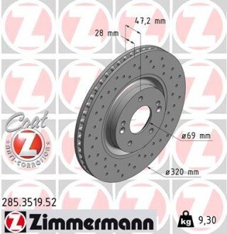 Вентильований гальмівний диск otto Zimmermann GmbH 285.3519.52 на Киа Оптима jf