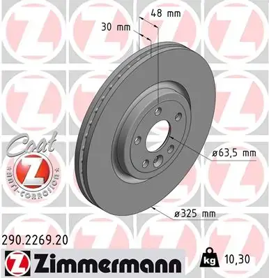 Вентилируемый тормозной диск otto zimmermann gmbh 290.2269.20