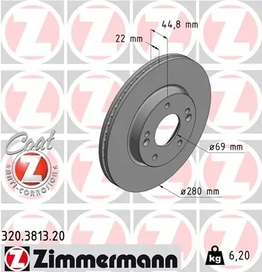 Вентилируемый тормозной диск otto zimmermann gmbh 320.3813.20