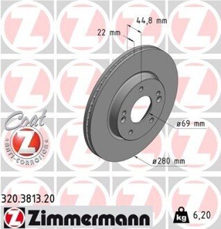 Вентильований гальмівний диск otto Zimmermann GmbH 320.3813.20