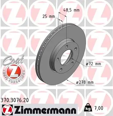 Вентильований гальмівний диск Otto Zimmermann GmbH 370.3076.20 (фото 1)