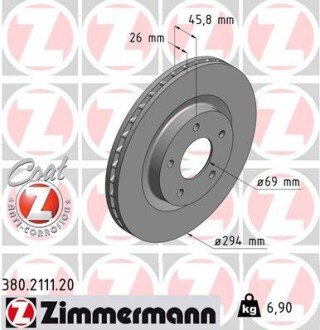 Вентильований гальмівний диск otto Zimmermann GmbH 380211120