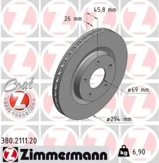 Вентильований гальмівний диск Otto Zimmermann GmbH 380211120