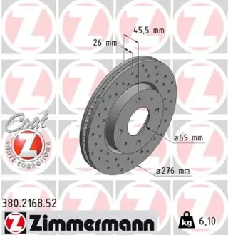 Вентильований гальмівний диск Otto Zimmermann GmbH 380216852