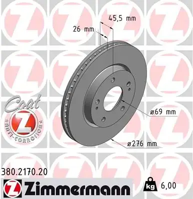 Вентилируемый тормозной диск otto zimmermann gmbh 380.2170.20