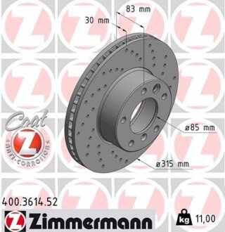 Вентильований гальмівний диск otto Zimmermann GmbH 400.3614.52 на Мерседес Гелендваген (g class)