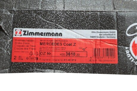 Вентилируемый тормозной диск otto Zimmermann GmbH 400361820