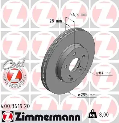 Вентилируемый тормозной диск otto zimmermann gmbh 400.3619.20
