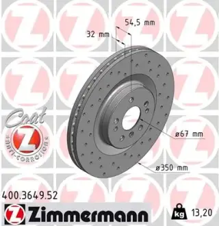 Вентильований гальмівний диск Otto Zimmermann GmbH 400.3649.52