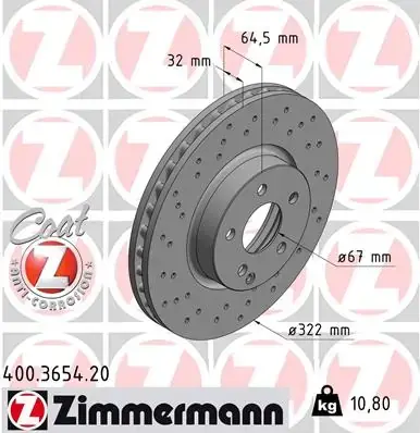 Вентильований гальмівний диск Otto Zimmermann GmbH 400.3654.20 (фото 1)
