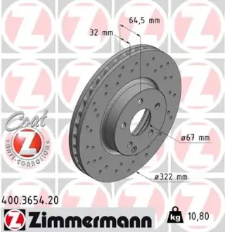 Вентильований гальмівний диск Otto Zimmermann GmbH 400.3654.20