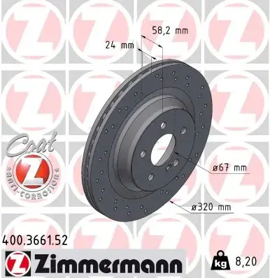 Вентильований гальмівний диск Otto Zimmermann GmbH 400.3661.52 (фото 1)