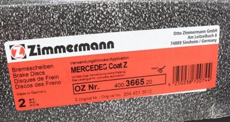 Вентильований гальмівний диск otto Zimmermann GmbH 400.3665.20