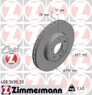 Вентильований гальмівний диск otto Zimmermann GmbH 400.3690.20 на Мерседес B-Class w242/w246