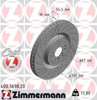 Вентильований гальмівний диск otto Zimmermann GmbH 400.3698.20 на Мерседес GL-Class X166