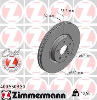 Вентильований гальмівний диск otto Zimmermann GmbH 400.5509.20 на Мерседес Vito w447