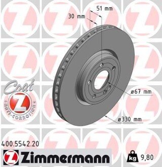 Вентильований гальмівний диск otto Zimmermann GmbH 400554220 на Мерседес B-Class w247