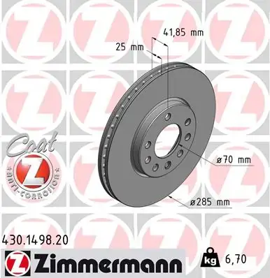 Вентилируемый тормозной диск otto zimmermann gmbh 430.1498.20