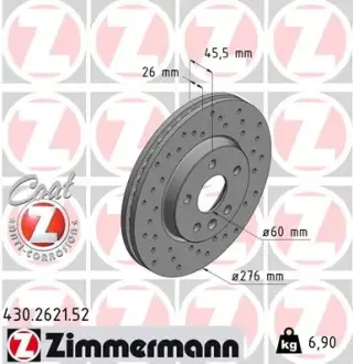 Вентильований гальмівний диск otto zimmermann gmbh 430262152 Chevrolet Aveo т300