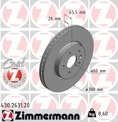 Вентилируемый тормозной диск otto zimmermann gmbh 430.2631.20