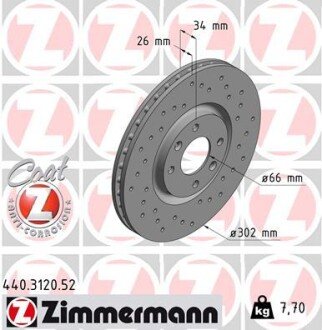 Вентилируемый тормозной диск otto Zimmermann GmbH 440.3120.52 на Пежо 5008