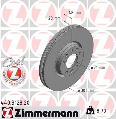 Вентилируемый тормозной диск otto zimmermann gmbh 440.3128.20