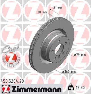 Вентильований гальмівний диск otto Zimmermann GmbH 450.5204.20 на Рендж (ленд) ровер Вог