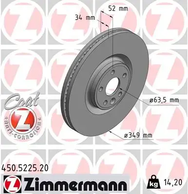 Вентильований гальмівний диск Otto Zimmermann GmbH 450.5225.20 (фото 1)