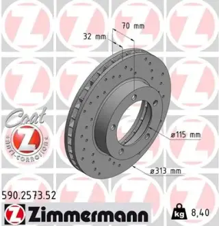 Вентильований гальмівний диск otto zimmermann gmbh 590257352 Тойота Ленд крузер 100