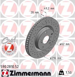 Вентилируемый тормозной диск otto Zimmermann GmbH 590281052 на Лексус Es 350