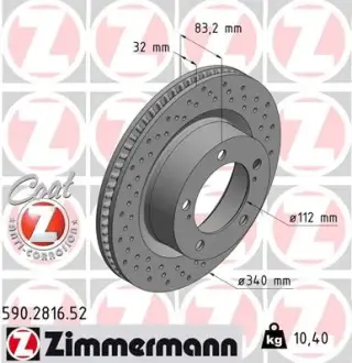 Вентильований гальмівний диск Otto Zimmermann GmbH 590.2816.52
