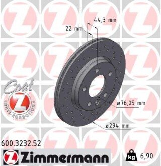 Вентилируемый тормозной диск otto Zimmermann GmbH 600.3232.52