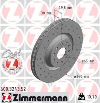 Вентилируемый тормозной диск otto Zimmermann GmbH 600324352 на Фольксваген Arteon