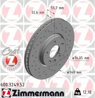 Вентильований гальмівний диск Otto Zimmermann GmbH 600.3249.52