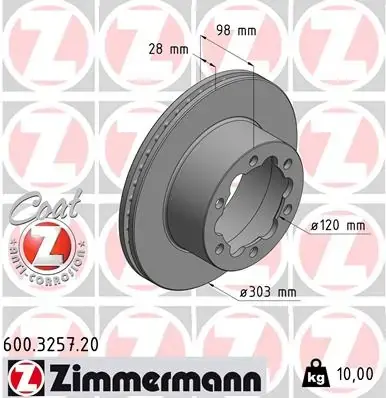 Вентилируемый тормозной диск otto zimmermann gmbh 600.3257.20